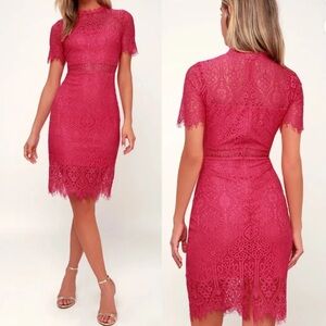 Lulus Remarkable Fuchsia Lace Short Sleeve Mini Dress